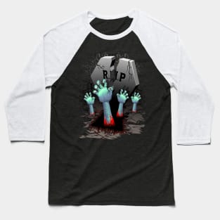 Zombie Hands on Cemetery Baseball T-Shirt